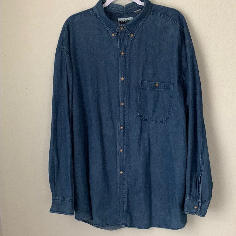 American Weekend Cotton Denim Long Sleeve Dark Blue Men's Shirt Shirt XL